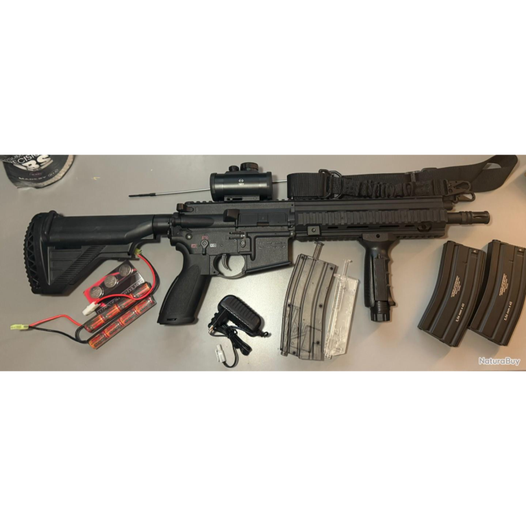 Lot airsoft complet HK416 AEG + accessoires – Très bon état