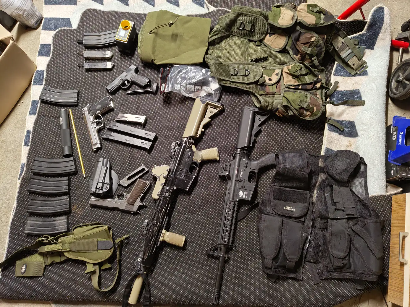 Lot airsoft occasion AEG Katana / CM16 Raider / M9 WE / 1911 CO2 / accessoires