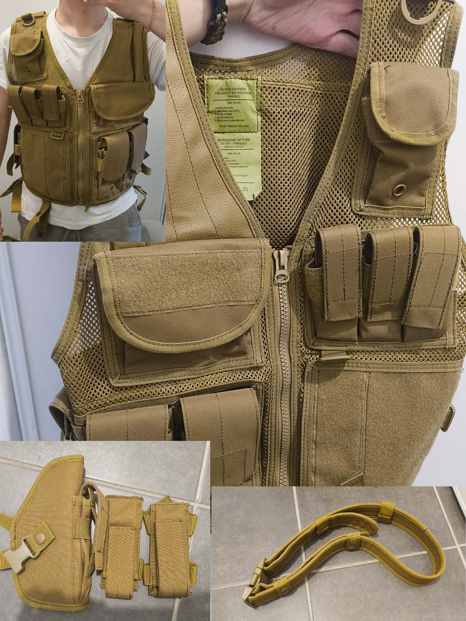 Gilet tactique beige / tan avec accessoires – réglable