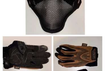 Lot équipement airsoft Coyote/Tan – gilet tactique + holster de cuisse + Mechanix + masque