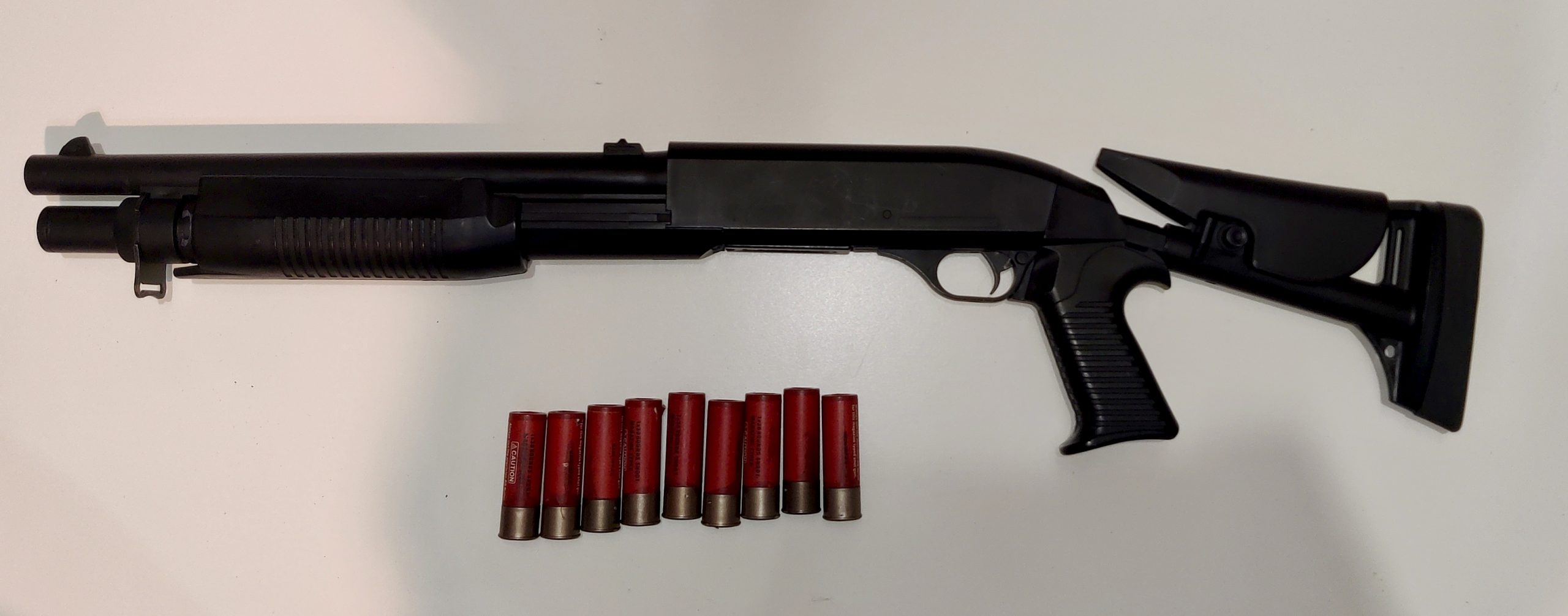 Titre : Fusil à pompe airsoft type M3/M4 Super 90 + 9 cartouches – crosse tactique